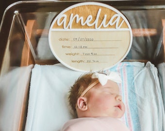 Birth Announcement Sign / Birth Stats Plaque / Engraved Wooden Name Sign /  Hospital Fresh 48 Sign / Newborn Photo Prop / Baby Shower Gift