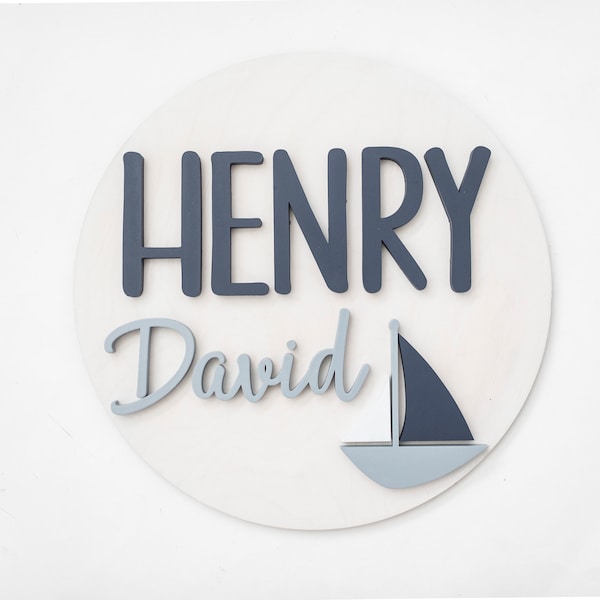 Wooden Name Sign Nautical Sailboat | 3D Name Sign Wood | Nautical Nursery Decor | Nautical Name Cutout | 3D Plaque | Baby Shower Gift |