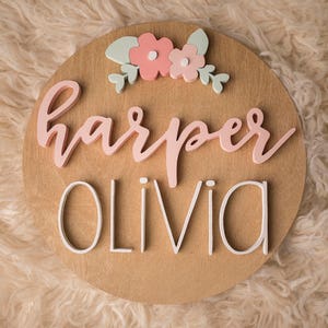 Wooden Name Sign Floral Arch | 3D Name Sign Wood | Floral Nursery Decor | Floral Name Sign | Floral Nursery Decor | 3D Wood Round
