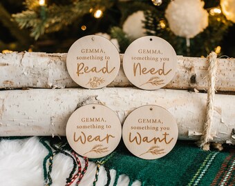 Want Wear Need Read Gift Tags / Personalized Name Gift Tags for Christmas / Present Wrapping Accessory / Farmhouse Christmas Decor