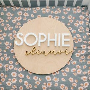 Nursery Name Sign | 3D Name Sign Wood | Round Plaque | Nursery Wall Art | Baby Shower Gift | New Mom Gift | Personalized Baby Shower Decor