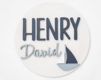 Wooden Name Sign Nautical Sailboat | 3D Name Sign Wood | Nautical Nursery Decor | Nautical Name Cutout | 3D Plaque | Baby Shower Gift |