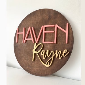 Wooden Name Sign | 3D Name Sign Wood | Round Plaque | Nursery Wall Art | Baby Shower Gift | New Mom Gift | Personalized Baby Shower Decor