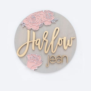 Wooden Name Sign Roses | 3D Name Sign Wood | Rose Nursery Decor |Floral Name Sign | Rose Floral Nursery Decor | Baby Shower Gift