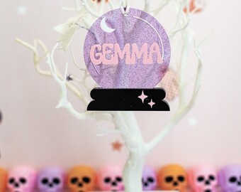 Halloween Basket Tag | Boo Basket Tag | Personalized Wood and Acrylic Halloween Crystal Ball Tag