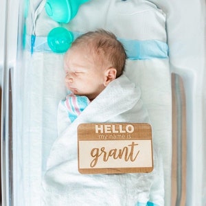 Hello My Name Is Wooden Cutout / Birth Announcement /Baby Name Announcement / Baby Shower Gift / Hospital Announcement / Newborn Photo Prop image 2