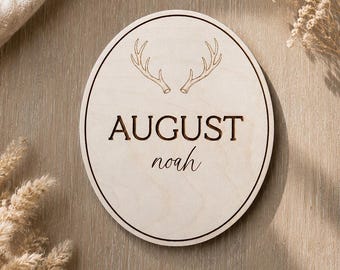Baby Name Birth Announcement Sign / Wooden Acrylic Milestone Month Set / Engraved Name / Fresh 48 Sign / Newborn Photography / Photo Prop