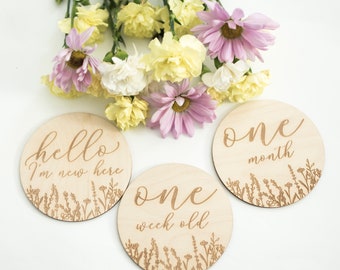 Tarjetas de hitos para bebés / Tarjetas de madera para hitos de bebés / Accesorio grabado para hitos / Idea mensual para bebés / Idea de regalo para recién nacidos / Regalo para baby shower