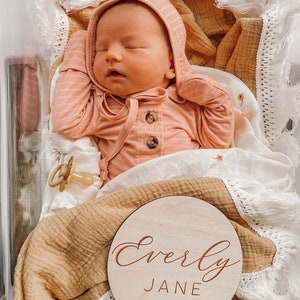 Birth Announcement Sign / Engraved Wooden Name Sign / Name Announcement Plaque / Wooden Nursery Decor / Newborn Photo Prop /Baby Shower Gift image 2
