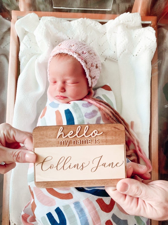 Hello My Name is Wooden Cutout / Birth Announcement /baby Name Announcement  / Baby Shower Gift / Hospital Announcement / Newborn Photo Prop 