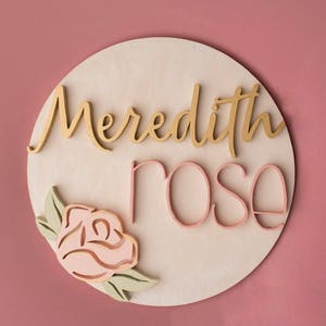 Wooden Name Sign Rose | 3D Name Sign Wood | Rose Nursery Decor |Floral Name Sign | Rose Floral Nursery Decor | Baby Shower Gift