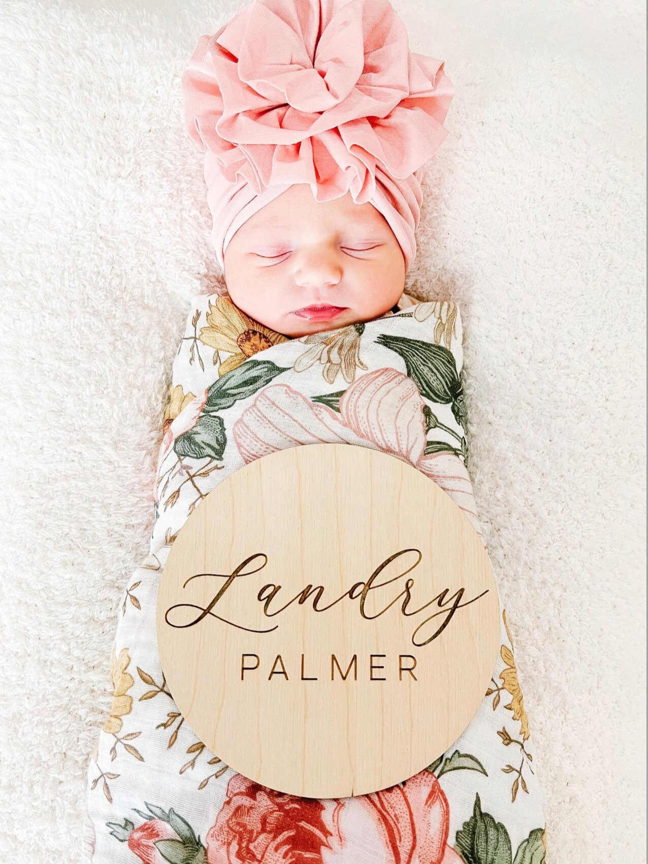 Baby Name Announcement Sign AIEX Wooden , 5.9 Inch Round New Baby Sign ...