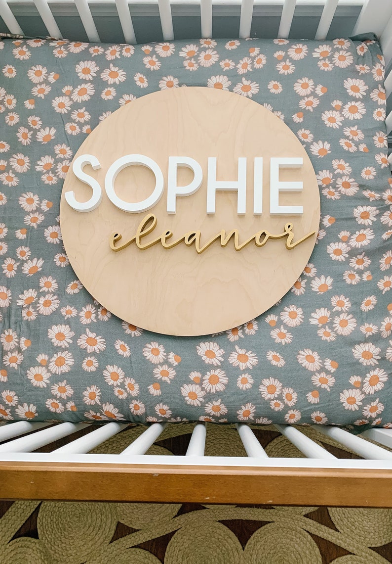 Nursery Name Sign 3D Name Sign Wood Round Plaque Nursery Etsy