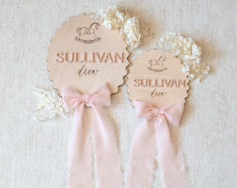 Baby Name Sign with Bow / Wooden Name Announcement Sign / Acrylic Name Gift / Fresh 48 Name Sign / Nursery Sign Decor / Newborn Photo Prop