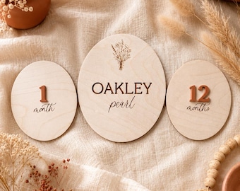 Western Baby Birth Announcement Sign / Wooden Acrylic Milestone Month Set / Cowgirl Engraved Name / Fresh 48 / Newborn Photography Prop