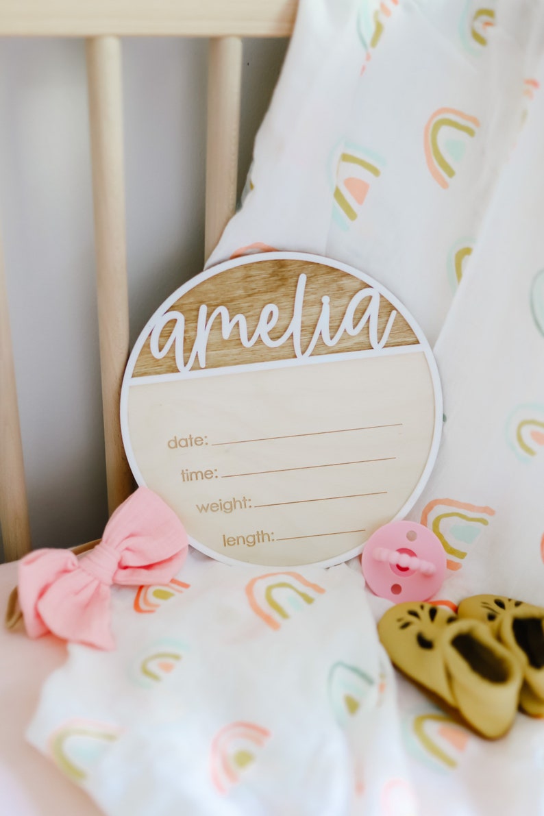 Birth Announcement Sign / Birth Stats Plaque / Engraved Wooden Name Sign / Hospital Fresh 48 Sign / Newborn Photo Prop / Baby Shower Gift image 5