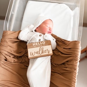 Hello My Name Is Wooden Cutout / Birth Announcement /Baby Name Announcement / Baby Shower Gift / Hospital Announcement / Newborn Photo Prop