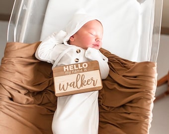 Hello My Name Is Wooden Cutout / Birth Announcement /Baby Name Announcement / Baby Shower Gift / Hospital Announcement / Newborn Photo Prop