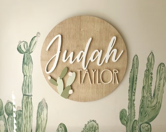 Wooden Name Sign Cactus | 3D Name Sign Wood | Cactus Nursery Decor |Cactus Name Sign | Boho Nursery Decor | Boho Baby Shower Gift