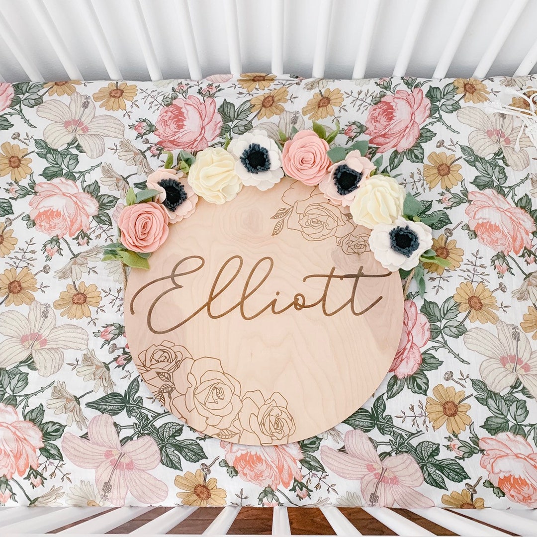 Baby Name Sign / Engraved Wooden Name Sign / Name Announcement Plaque