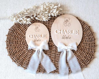 Baby Name Sign with Bow / Wooden Name Announcement Sign / Acrylic Name Gift / Fresh 48 Name Sign / Nursery Sign Decor / Newborn Photo Prop