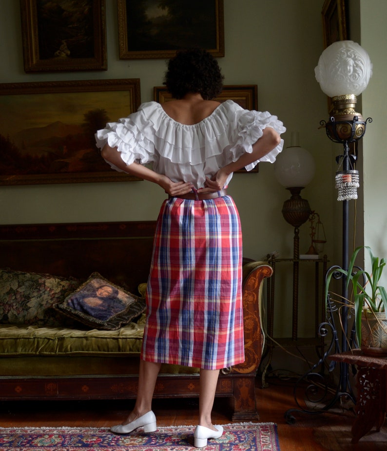 moving sale 80s cotton plaid wrap skirt // 28-29 waist, tagged US 8 image 6