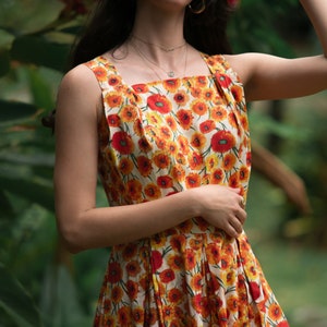 1960s handmade cotton poppy print day dress, small-med image 6