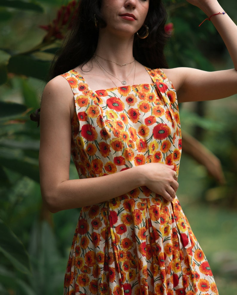 1960s handmade cotton poppy print day dress, small-med image 6