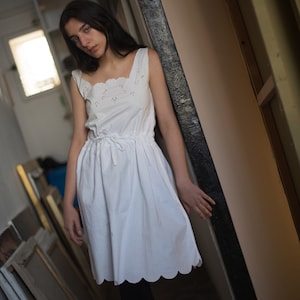 moving sale Antique cotton hand embroidered tank dress with scalloped hem, s-m