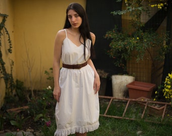 moving sale Antique cotton embroidered and eyelet hem tank dress with elastic waist // s-m