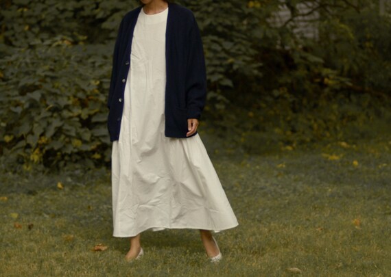 90s navy blue ribbed pure lambswool grandpa cardig