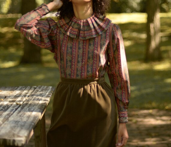 1980s silky Pierrot collar puff sleeve blouse // f