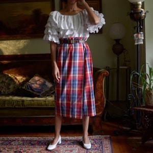 moving sale 80s cotton plaid wrap skirt // 28-29 waist, tagged US 8 image 1