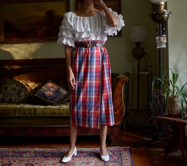 moving sale 80s cotton plaid wrap skirt // 28-29 waist, tagged US 8 image 1