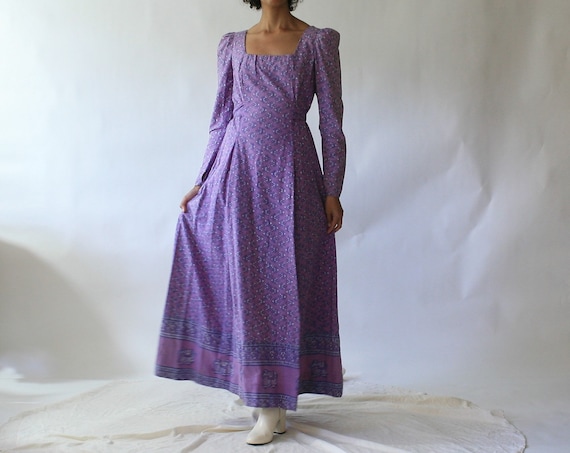 60s purple Indian cotton hand printed prairie dres