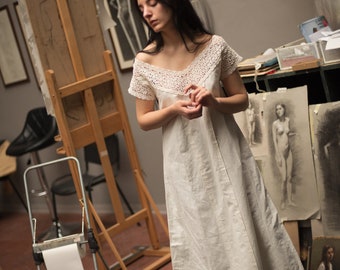 moving sale Antique cotton crochet work off shoulder night dress, fits up to large