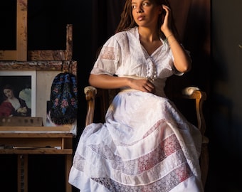 1910s Edwardian Victorian antique cotton organdy lawn dress // 28w