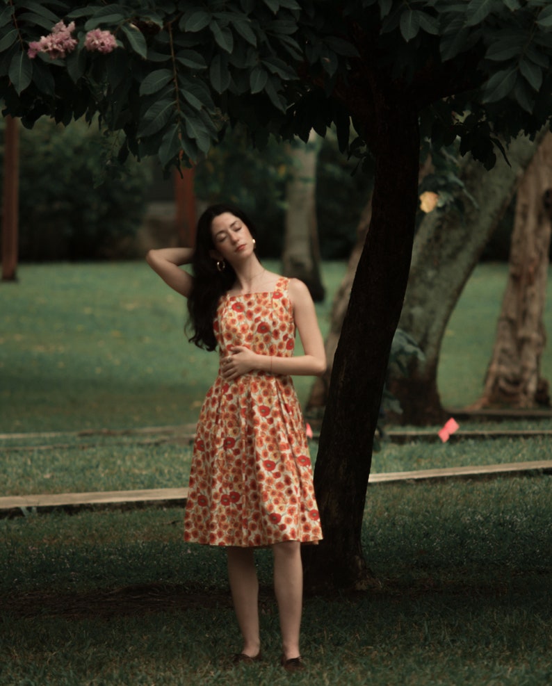 1960s handmade cotton poppy print day dress, small-med image 9