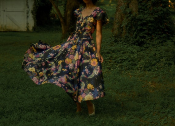 80s FOXY LADY cotton chintz fit and flare capelet