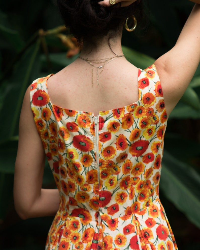 1960s handmade cotton poppy print day dress, small-med image 4