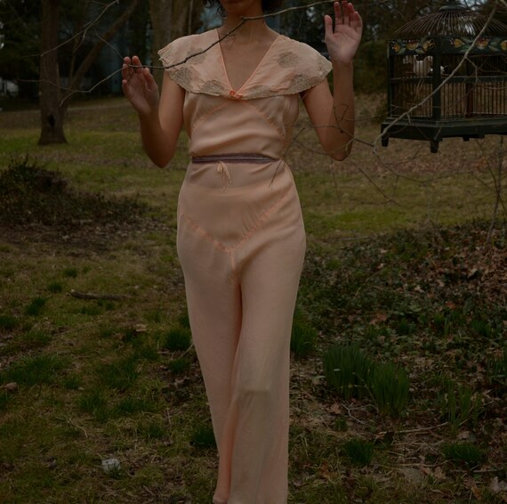 Antique 1920s silk pajama jumpsuit, beach pajamas