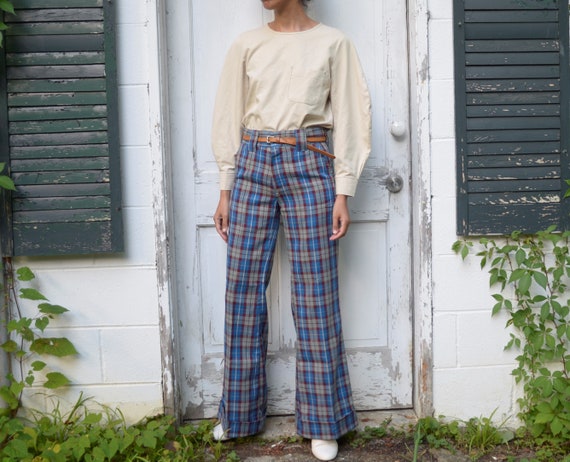 70s wool plaid bell bottom trousers // 30W