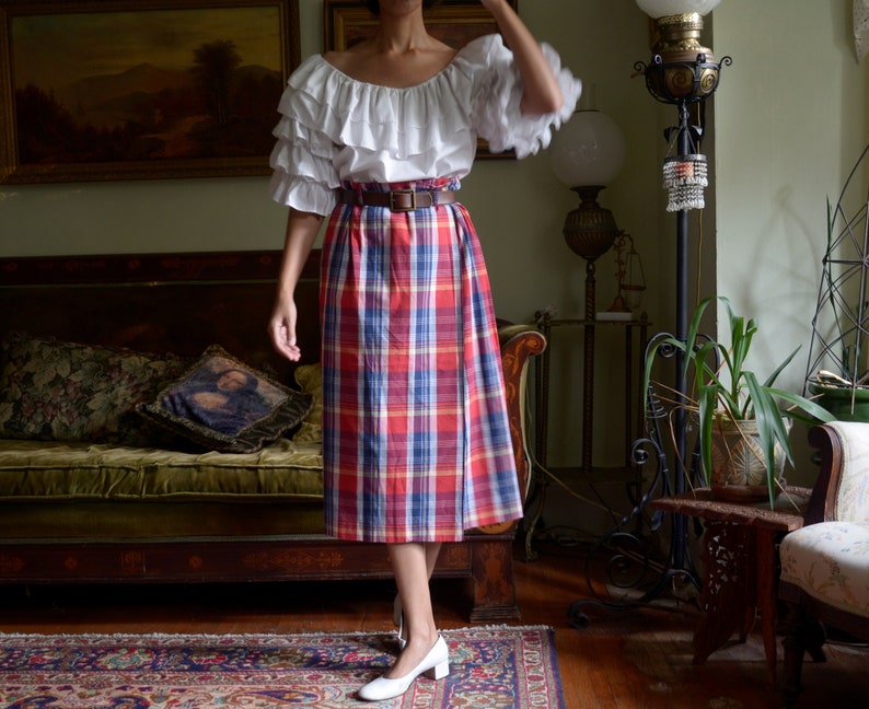 moving sale 80s cotton plaid wrap skirt // 28-29 waist, tagged US 8 image 5