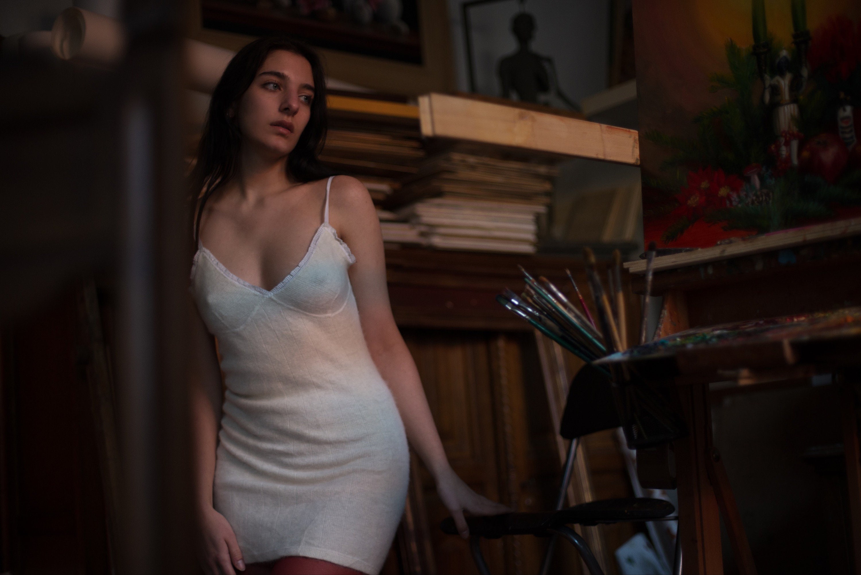 1960s Cream Angora Ribbed Fitted Slip 