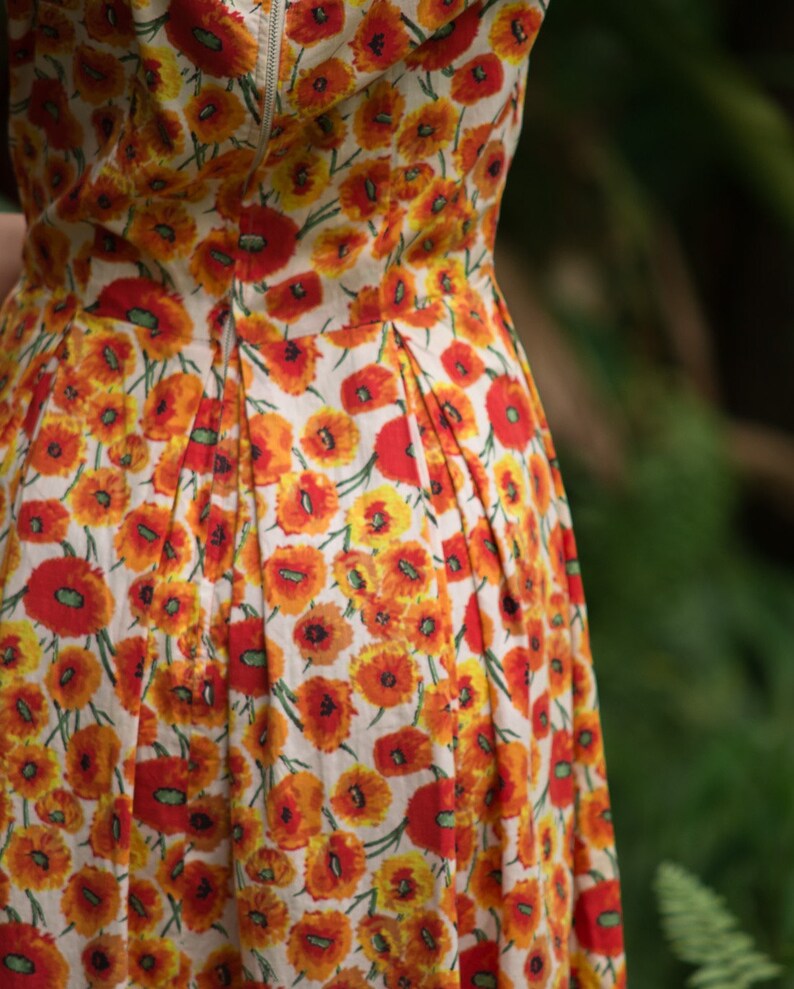 1960s handmade cotton poppy print day dress, small-med image 3