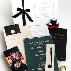 Kit di calligrafia deluxe, set di calligrafia deluxe con penne a immersione, pennini, inchiostro, carta, regalo per scrittori, kit di avviamento, kit di calligrafia - principianti