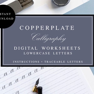 Copperplate Calligraphy Printable Worksheets PDF | Calligraphy Practice Sheet Instant Download | Lowercase Letters Copperplate Workbook