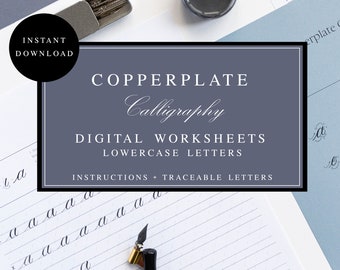 Copperplate Calligraphy Printable Worksheets PDF | Calligraphy Practice Sheet Instant Download | Lowercase Letters Copperplate Workbook