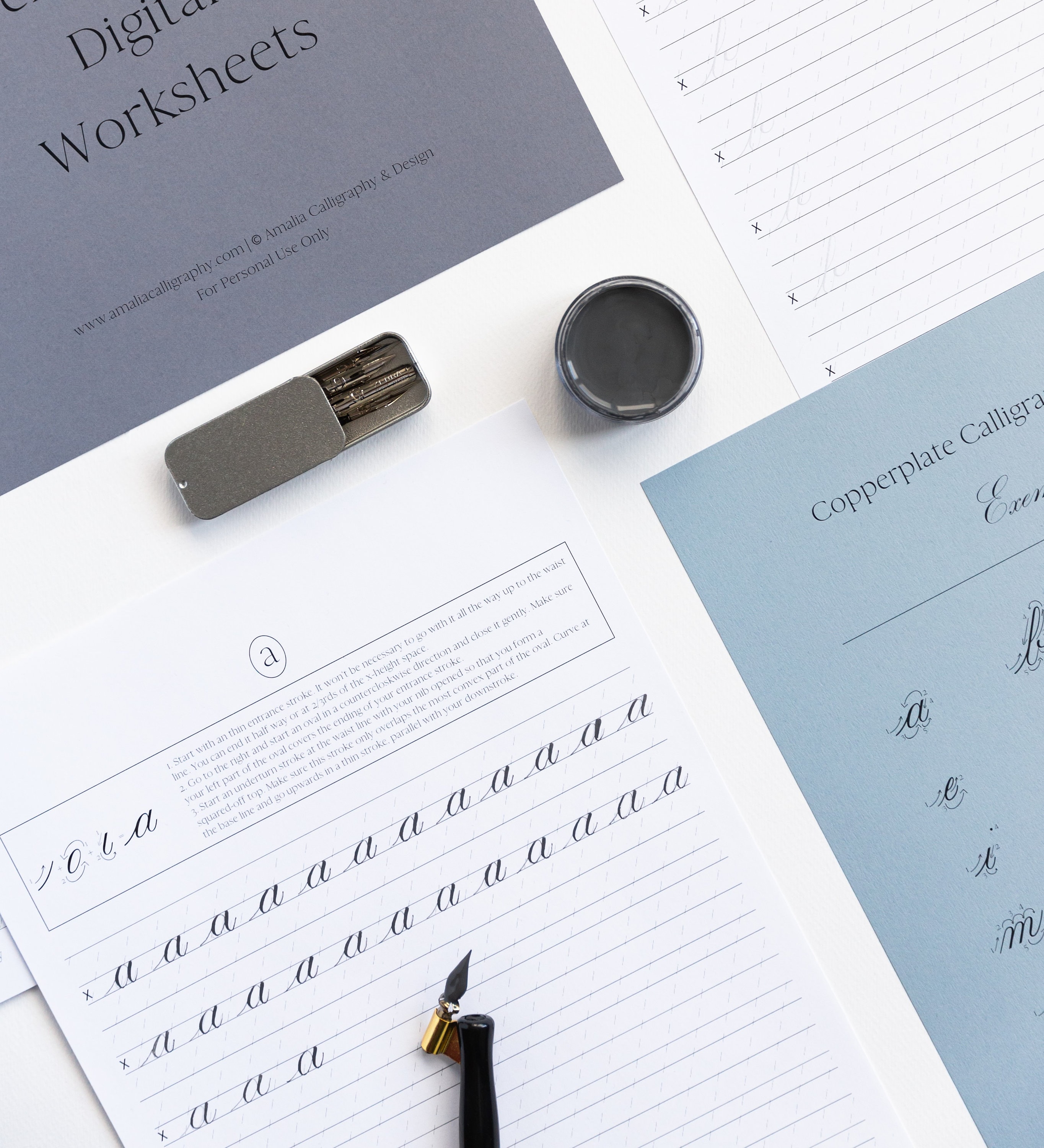 Copperplate Calligraphy Printable Worksheets PDF | Calligraphy Practice ...