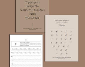 Calligraphy Numbers & Symbols Worksheets Printable Pdf, Pointed Pen Calligraphy Practice Tutorial, Digital Download Calligraphy Guide